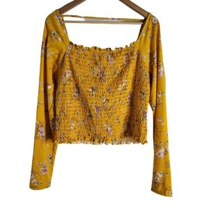 love, Fire Yellow Floral Smocked Blouse